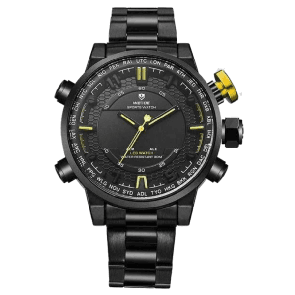 Relógio Masculino Weide Anadigi WH-6402 Preto e Amarelo